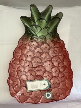 NWT Pineapple Shaped Art Glass Textured Serving Bowl/Platter Handmade in Turkey